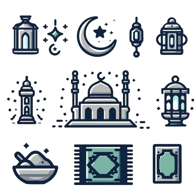 Ramadan Set Icon Collection Vector 2024