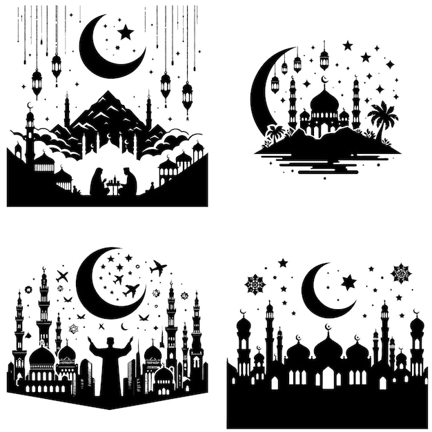 Ramadan silhouet vector bewerkbaar upload