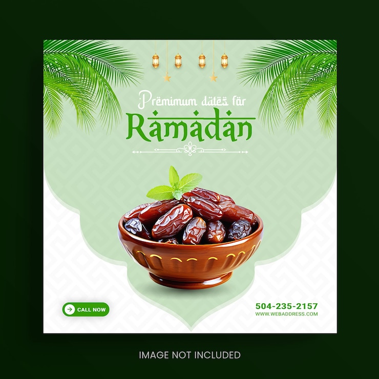 Vector ramadan special dates fruits on a luxury arabic cup social media banner and instagram post design