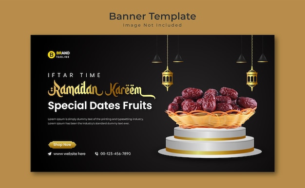 Progettazione di banner di vendita di frutta per date speciali del ramadan e modello di banner web per social media