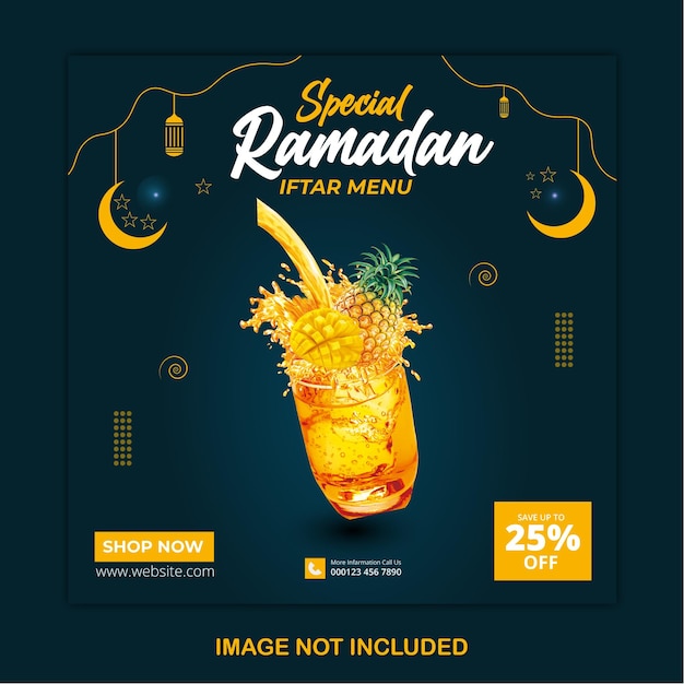 Vettore menu di cibo speciale ramadan modello di post sui social media e banner web premium