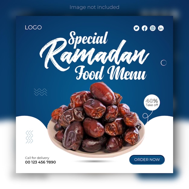 Modello di progettazione di post sui social media del menu di cibo speciale del ramadan e banner web