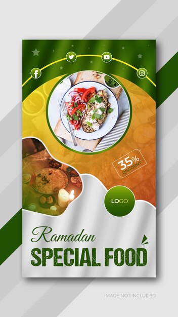 Ramadan offerta speciale ristorante menu di cibo instagram o design del modello di storie di facebook