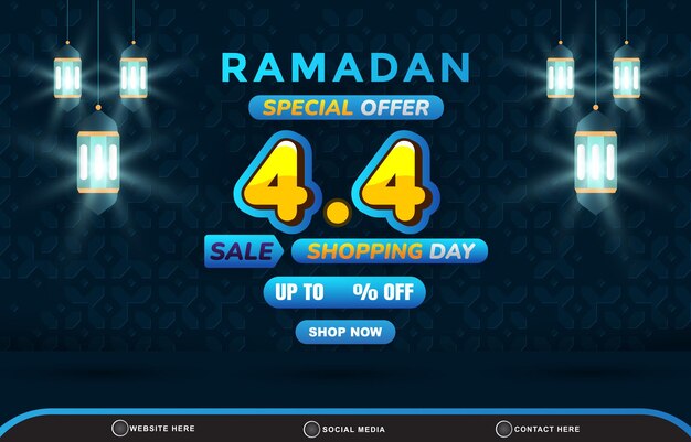 Ramadan special offer sale discount template banner with copy space for product sale with abstract gradient dark blue background design