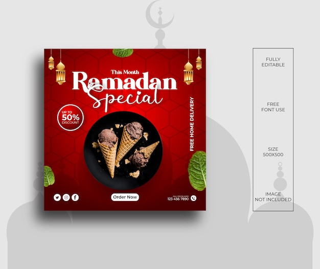 Modello di progettazione di post sui social media promozionali speciali del ramadan