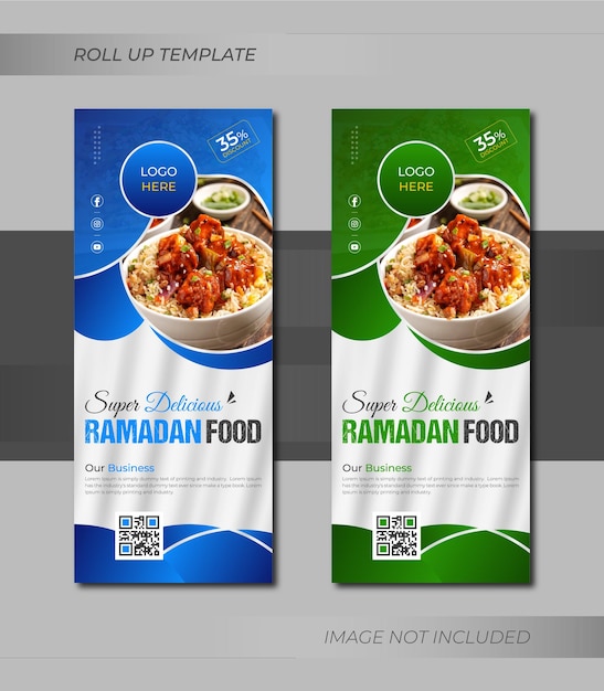 Ramadan speciale aanbieding restaurant eten menu roll-up banner sjabloonontwerp