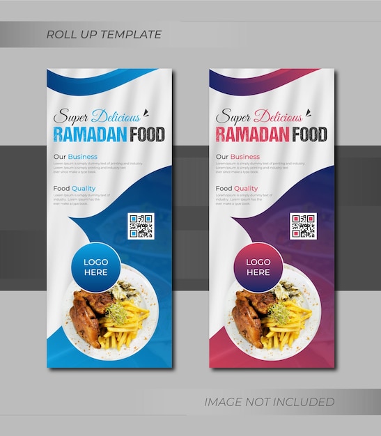 Ramadan speciale aanbieding restaurant eten menu roll-up banner sjabloonontwerp