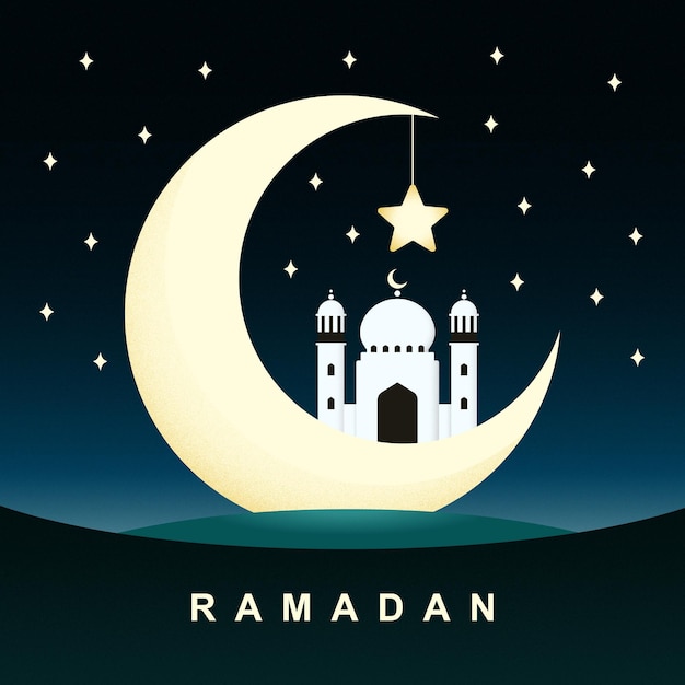 Ramadan Star and crescent and mosque Vector illustration