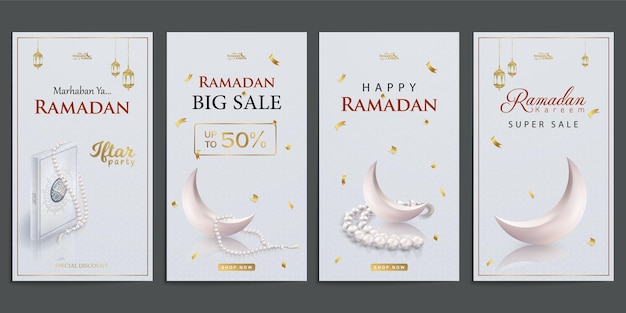 Вектор Коллекция постов в социальных сетях о супер распродаже историй о рамадане