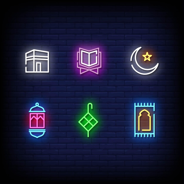 Ramadan symbol neon signs style text