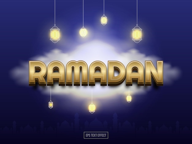 Vettore modello modificabile effetto testo ramadan con colore oro e blu scuro