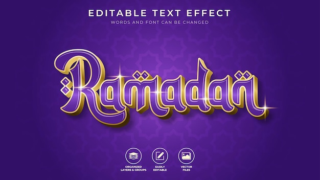 Vettore effetto testo ramadan con sfondo viola