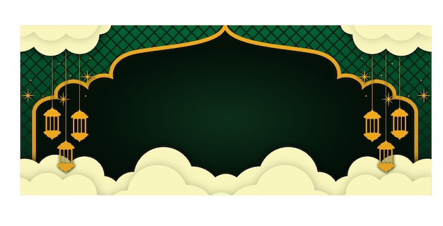 Ramadan theme banner design with empty space and cloud and lantern decoration