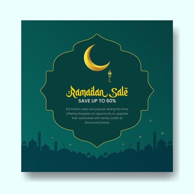 Vector ramadan theme sale square social media post