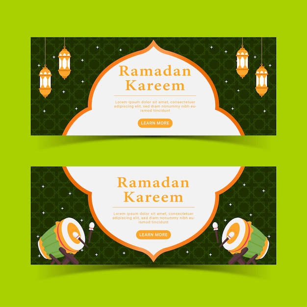 Ramadan themed banner design with drums and lanterns