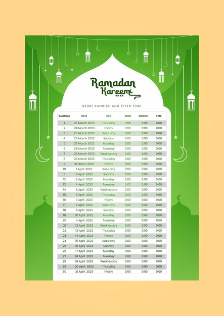 Вектор Шаблон темы календаря ramadan time 2023 в векторном календаре