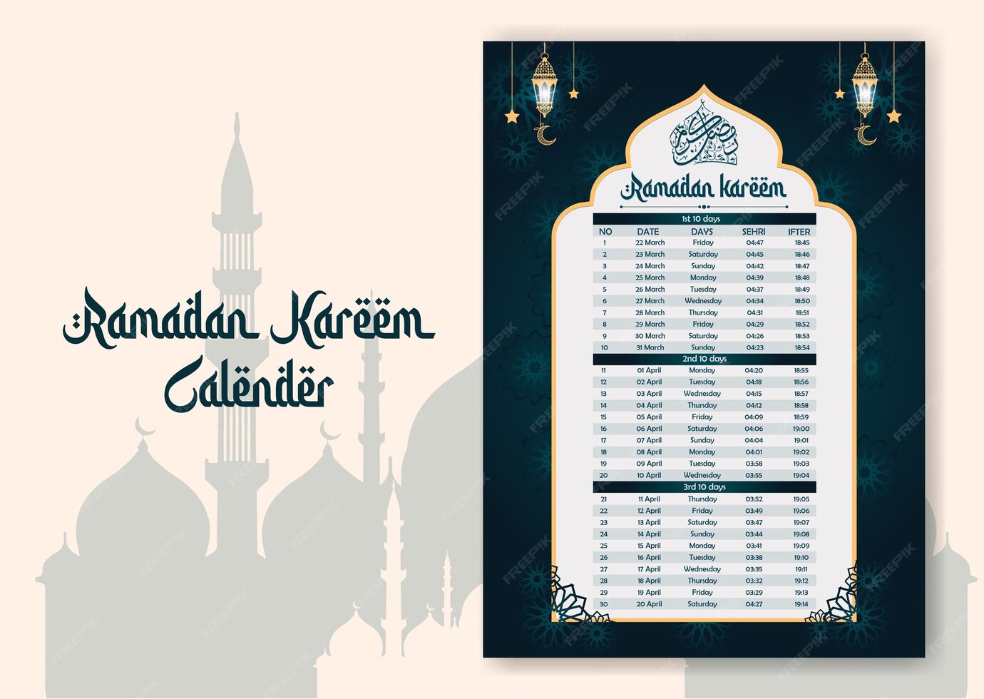 Premium Vector Ramadan time calendar 2023 with prayer times in