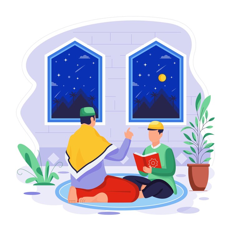 Vector 라마단 전통 평평한 캐릭터 일러스트레이션