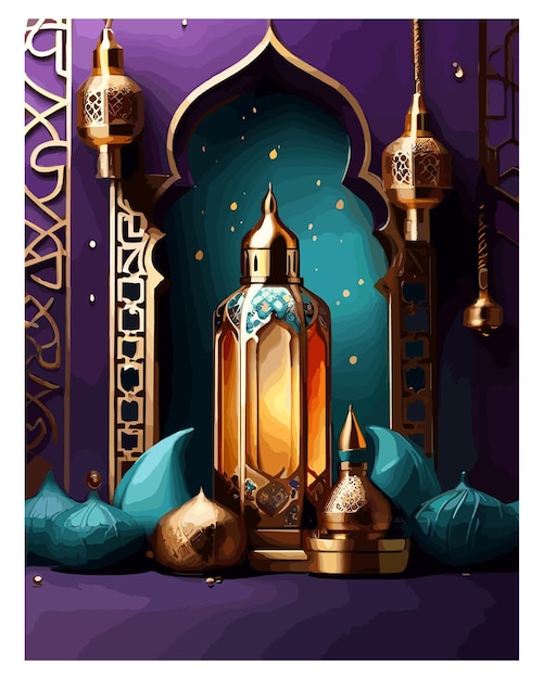 Vector ramadan ul mubarak zeer mooie lantaarn met een kleurrijke achtergrond