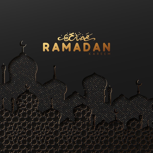 Ramadan vector background. effect of the cut paper with the embossed arabic calligraphic text of the ramadan kareem. creative design greeting card, banner, poster. traditional islamic holy holiday.