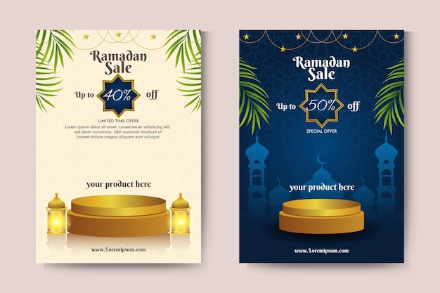 Ramadan verkoop banner set met gouden podia