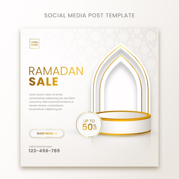 Ramadan-verkoop sociale media plaatsen islamitisch ornament en lantaarn premium vector