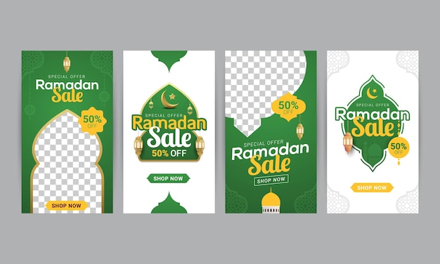 Ramadan verkoop sociale media verhalen banner korting promotie vectorillustratie