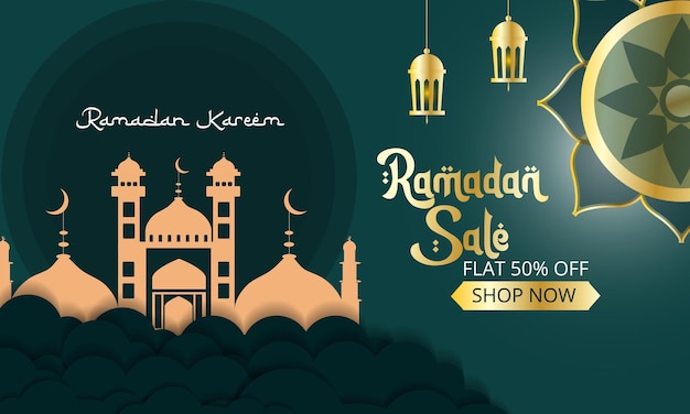 Ramadan-verkoopachtergrond elegant met wolk en lantaarns