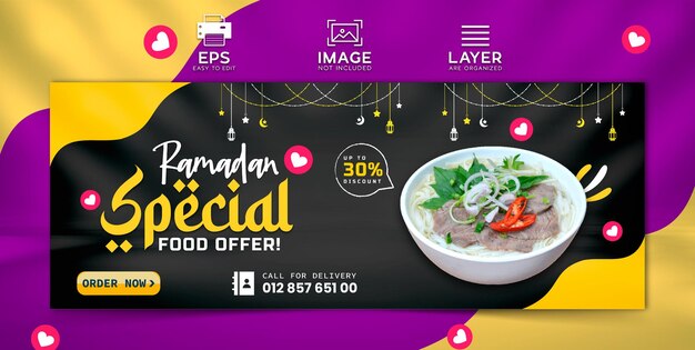 Vector ramadan-voedselbanner en facebook-omslagontwerp premium vector