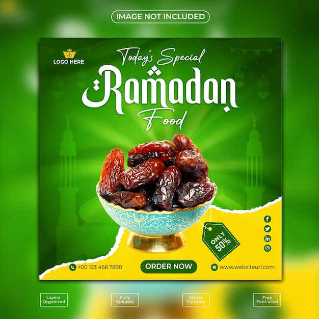Ramadan-voedselmenu sociale media Instagram-postsjabloon