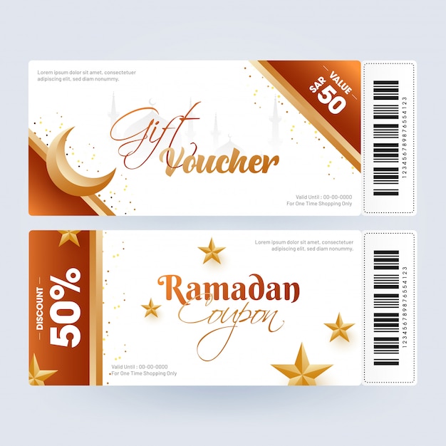 Ramadan-waardebon of voucher-lay-outset met de beste korting uitgeschakeld