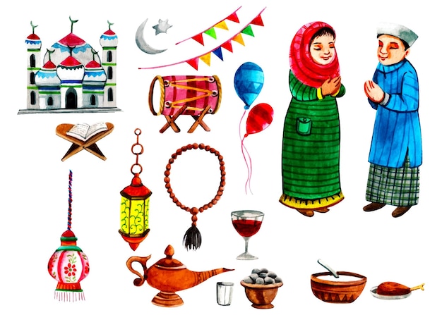 Ramadan watercolor clipart collection