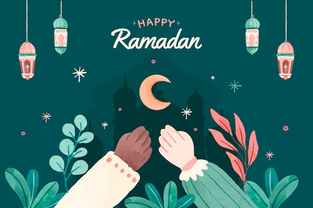 Ramadan Watercolor Cute Background