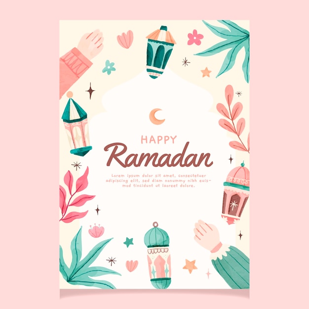 Ramadan waterverf flyer schattig met de hand getekend
