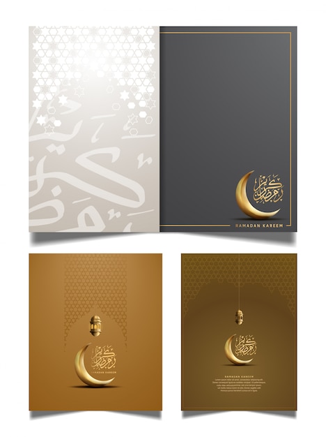 Ramadan wenskaart met gouden maansikkel en lantaarn
