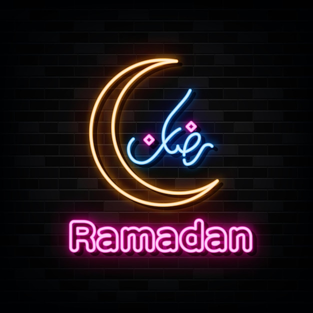 Ramadan with crescent moon neon sign