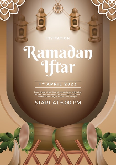 Ramadan yurt poster with a green leaf and the words start at 6. 00 pm.