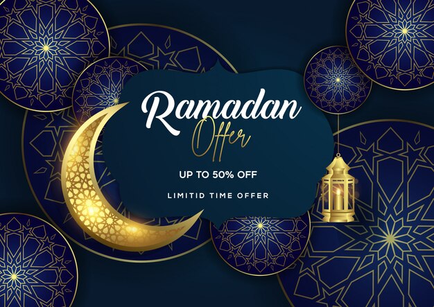 Ramadanaanbieding met lantaarn en halve maanachtergrond