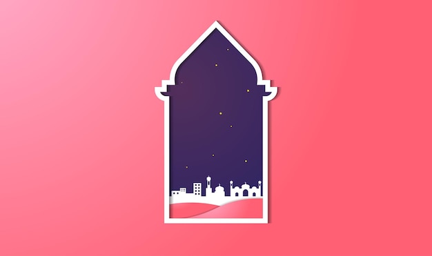 Ramadanthema-ontwerp met een papercut-stijl met de toevoeging van de maanmoskee en sterren geschikt voor ramadanthema-achtergronden wenskaarten webcovers sjablonen, kaarten en enz.