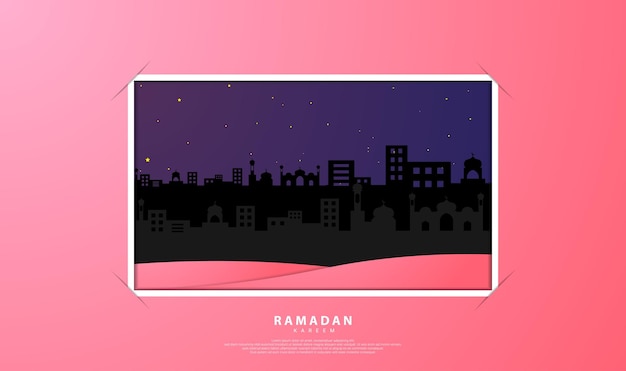 Ramadanthema-ontwerp met een papercut-stijl met de toevoeging van de maanmoskee en sterren geschikt voor ramadanthema-achtergronden wenskaarten webcovers sjablonen, kaarten en enz.