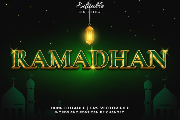 Effetto di testo modificabile ramadhan 3d con colori verde e dorato