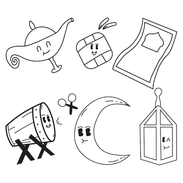 ramadhan element schattig karakter ontwerp doodle