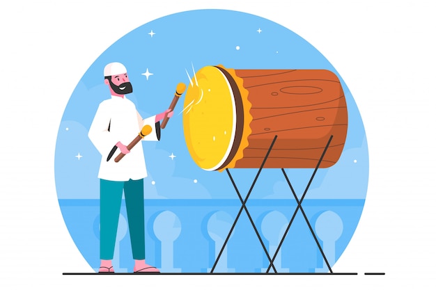 Ramadhan flat illustration man playing drum