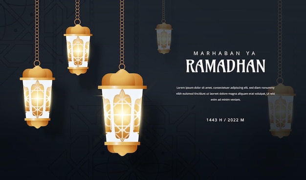 Ramadhan greetings with gold white lantern vector background