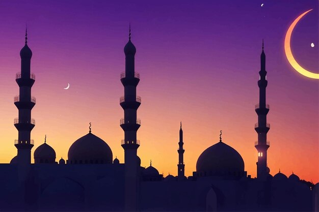 Ramadhan islamitische festival moskee bij zonsondergang vector illustratie