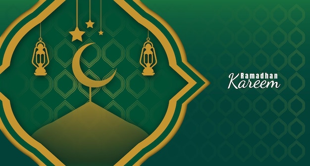 Фон рамадан карим с фонарами и мечетью