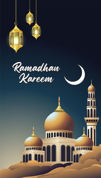 ラマダン・カリーム (Ramadan Kareem) モスクの装飾品紙切り雲のデザインラマダン・Xイベントのバナー