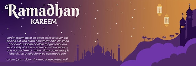 Vector ramadhan kareem flat illustration banner landscape illustration of ramadan kareem with mosque