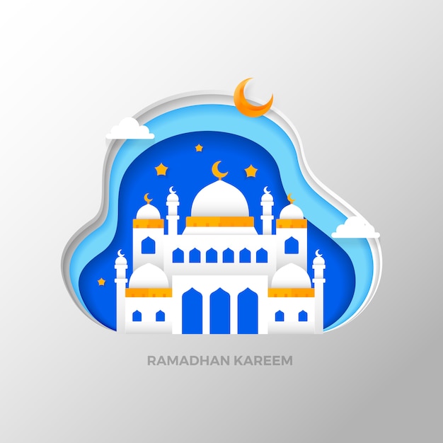 Ramadhan kareem che saluta lo stile di arte di carta islamica