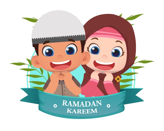 Ramadhan ontwerp illustratie met schattige kinderen karakters